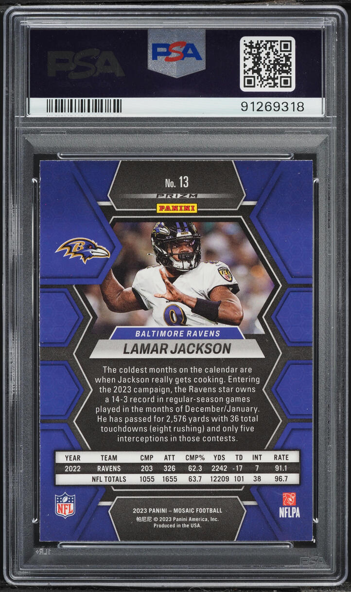 2023 Panini Mosaic Genesis Lamar Jackson #13 PSA 9 MINT
