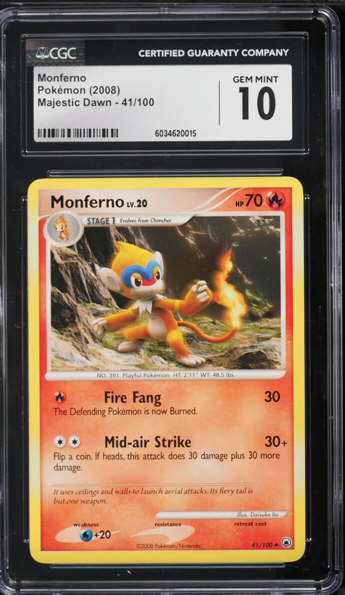 2008 Pokemon Majestic Dawn Monferno #41 CGC 10 GEM MINT