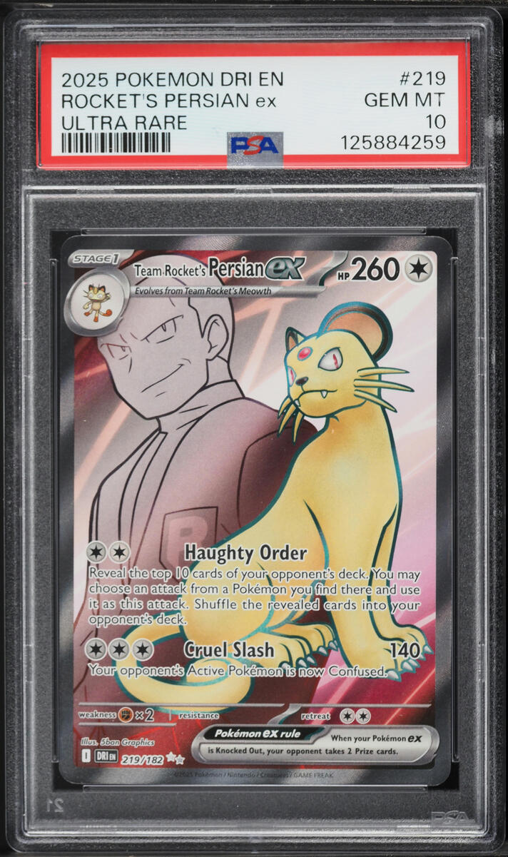 2025 Pokemon SV Destined Rivals Full Art Team Rocket's Persian ex #219 PSA 10 GEM MINT