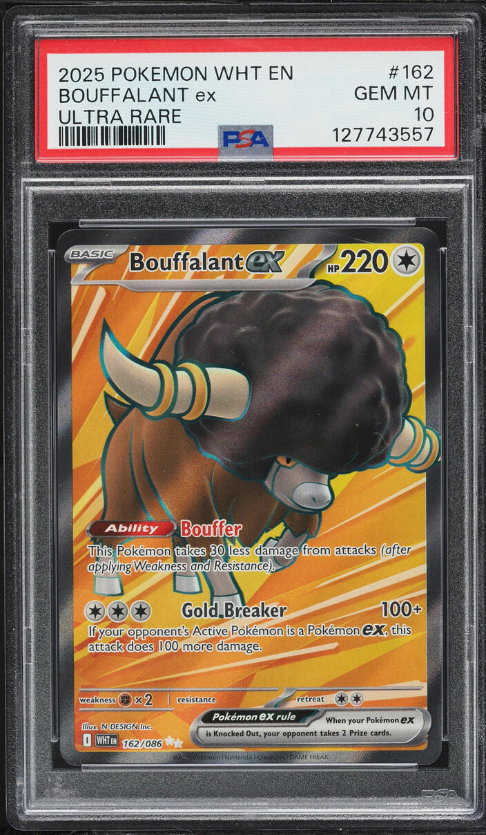 2025 Pokemon Scarlet & Violet White Flare Full Art Bouffalant ex #162 PSA 10 GEM MINT