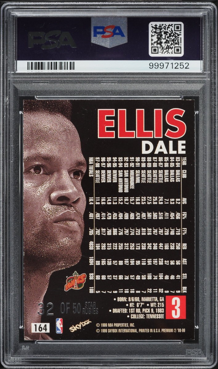 1998 Skybox Premium Star Rubies Dale Ellis /50 #164 PSA 8 NM-MT - Photo 2