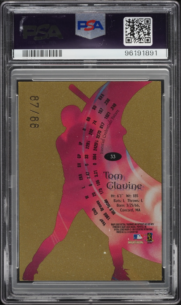 1999 Skybox E-X Century Essential Credentials Future Tom Glavine /88 #33 PSA 9 MINT - Photo 2