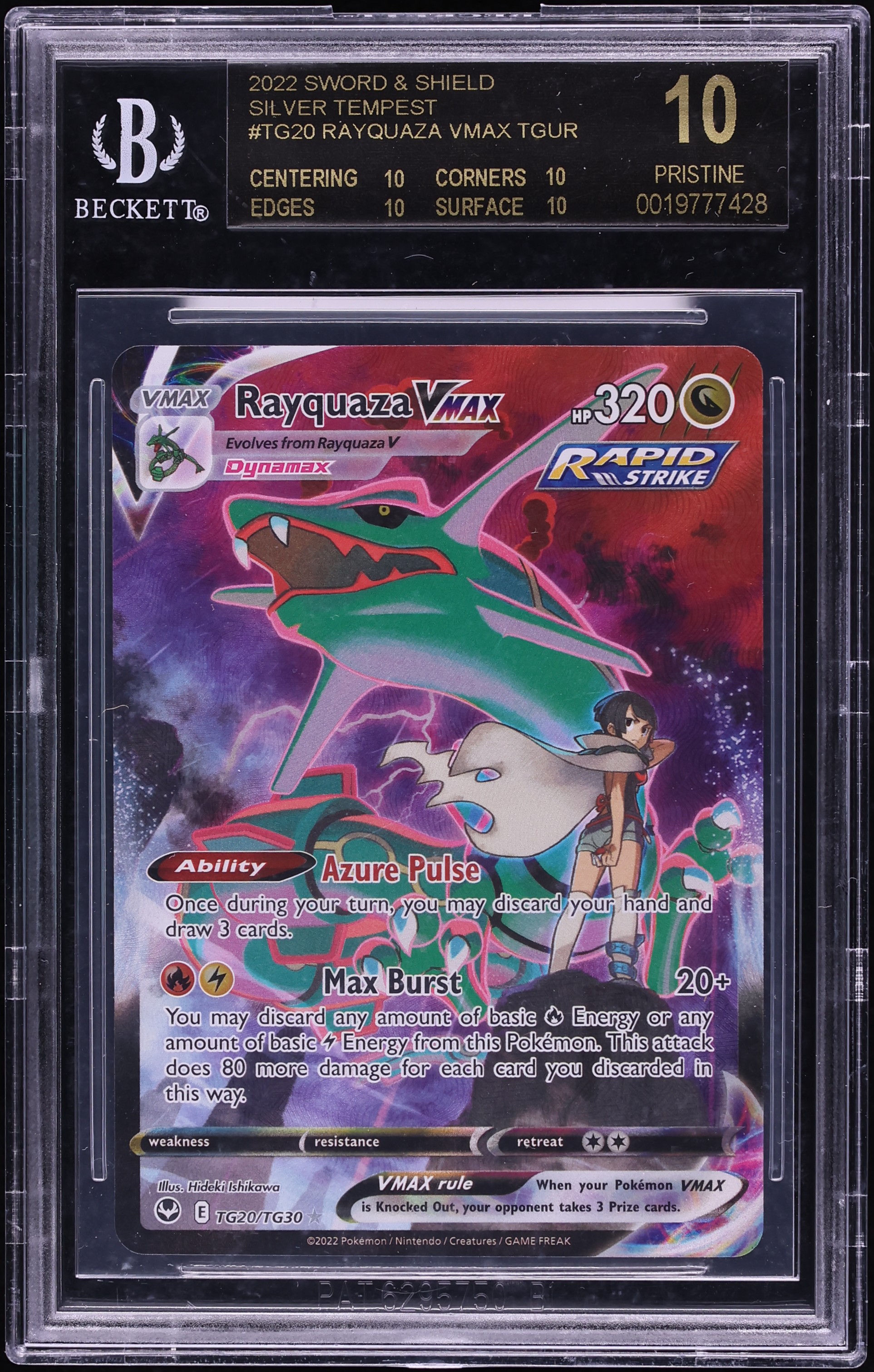 2022 Pokemon Sword & Shield Silver Tempest Full Art Rayquaza VMAX #TG20 BGS 10 BLACK LABEL