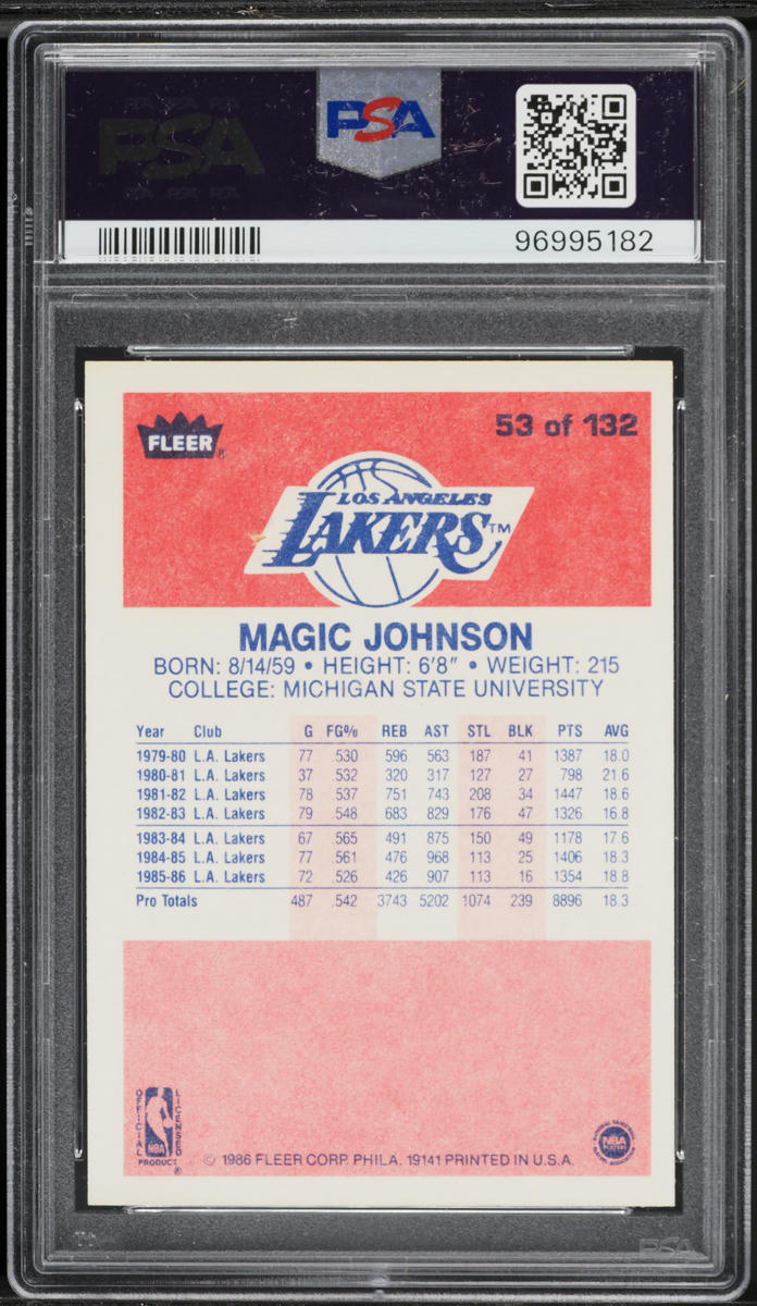 1986 Fleer Basketball Magic Johnson #53 PSA 7 NRMT