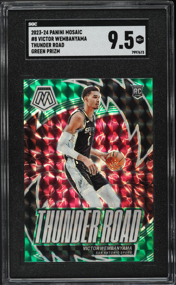 2023 Panini Mosaic Thunder Road Green Prizm Victor Wembanyama ROOKIE #8 SGC 9.5