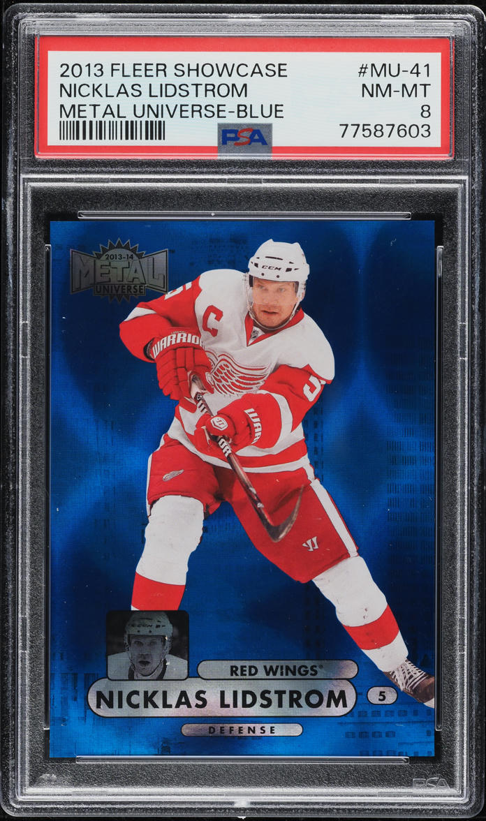 2013 Fleer Showcase Precious Metal Gems PMG Blue Nicklas Lidstrom /25 PSA 8