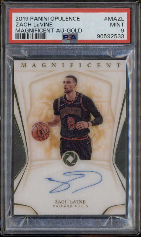 2019 Panini Opulence Magnificent Auto Gold #MAZL Zach Lavine /10 PSA 9 - Main Image