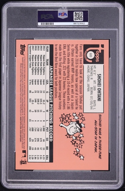 2018 Topps Heritage 5x7 Nickname Shohei Ohtani ROOKIE #600 PSA 10 GEM MINT