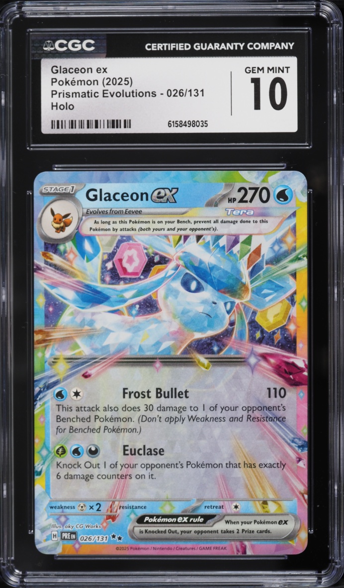 2025 Pokemon Scarlet & Violet Prismatic Evolutions Holo Glaceon EX #26 CGC 10 GEM MINT