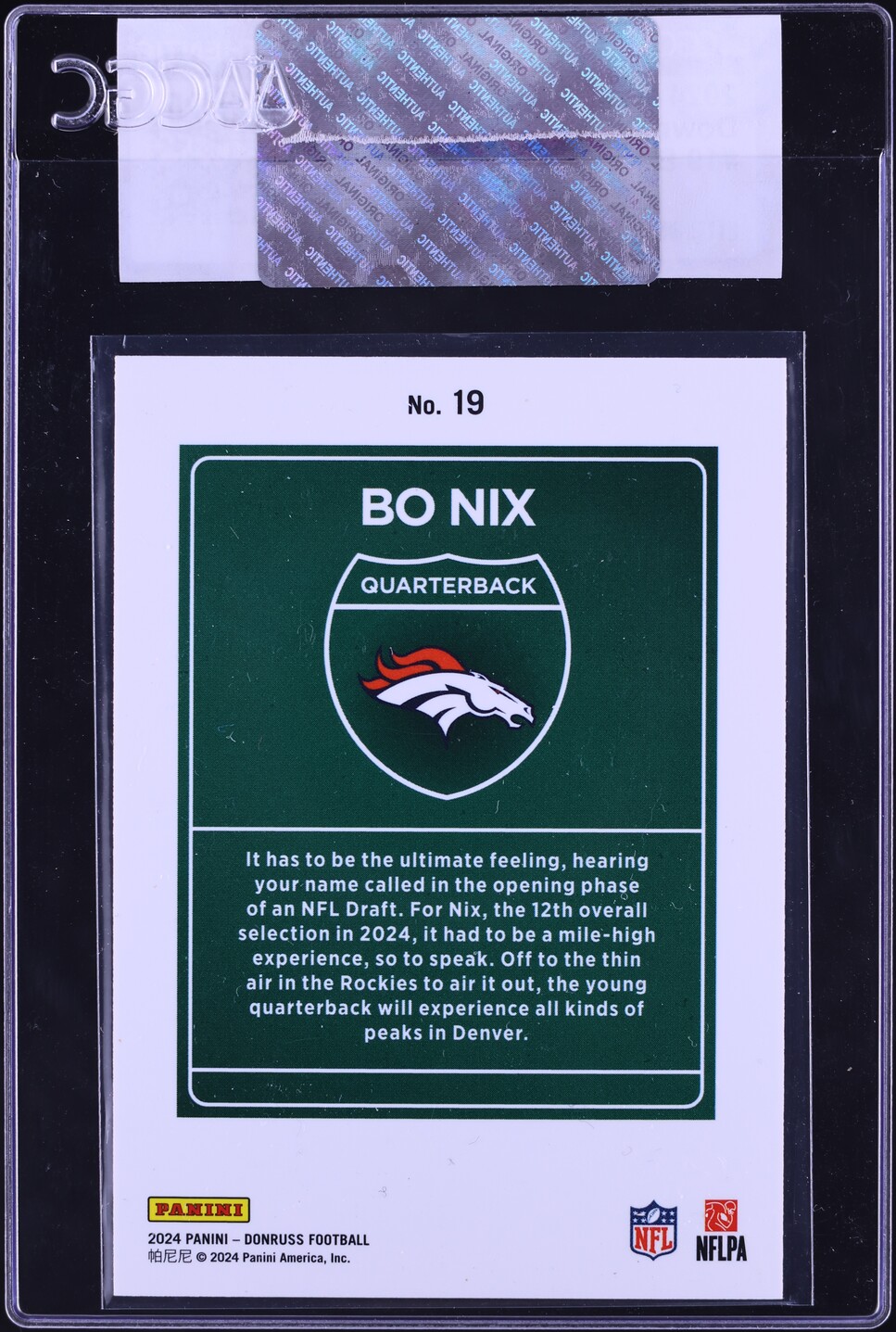 2024 Donruss Downtown Bo Nix ROOKIE #19 CGC AUTH