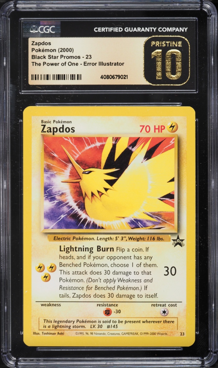 2000 Pokemon Black Star Promo Aoki Error Zapdos #23 CGC 10 PRISTINE