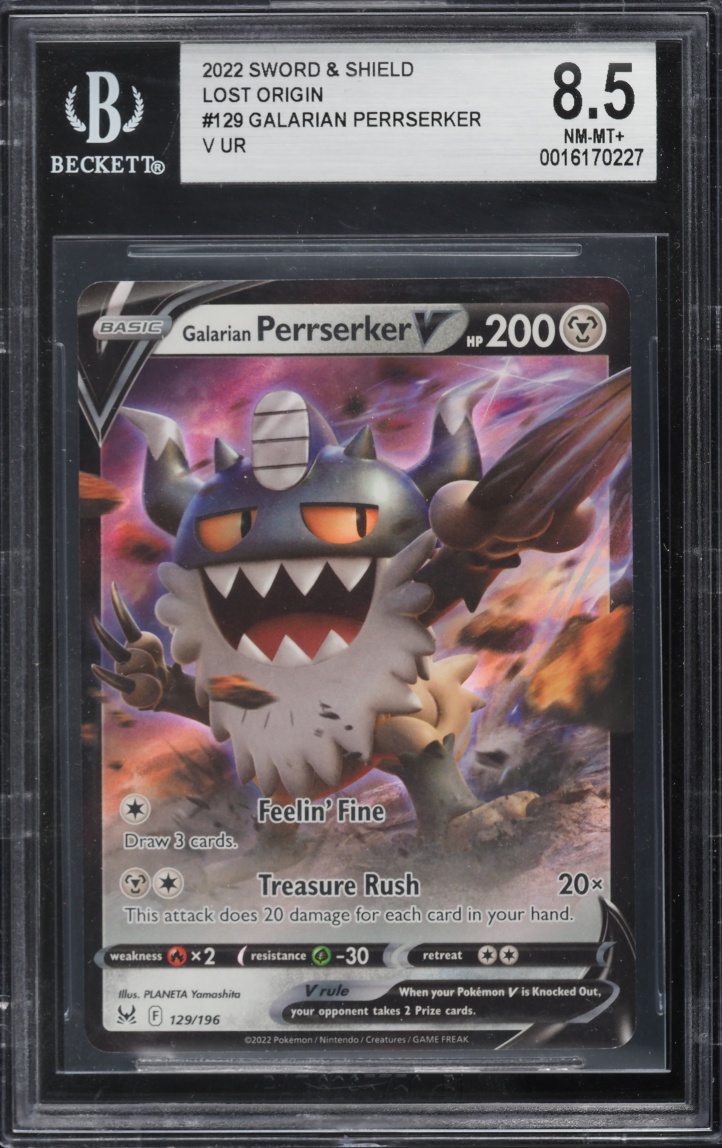 2022 Pokemon Sword & Shield Lost Origin Full Art Galarian Perrserker V #129 BGS 8.5 NM-MT+