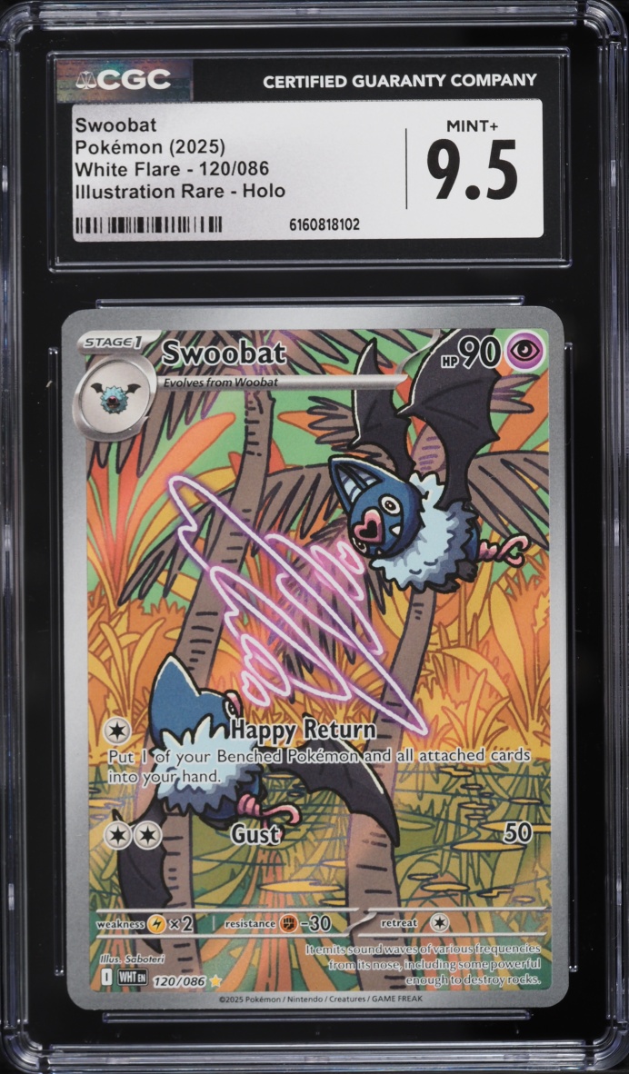 2025 Pokemon Scarlet & Violet White Flare IR Swoobat #120 CGC 9.5 MINT+