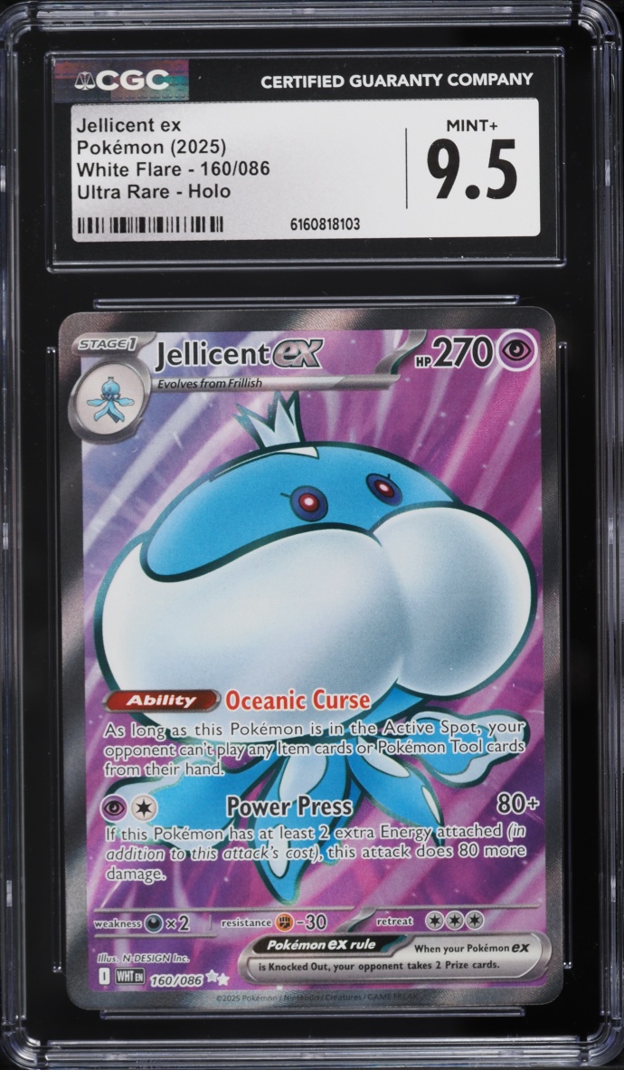 2025 Pokemon Scarlet & Violet White Flare Full Art Jellicent Ex #160 CGC 9.5 MINT+