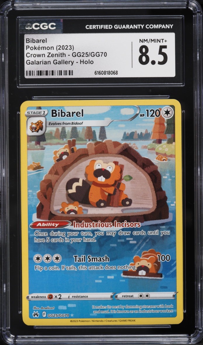 2023 Pokemon Sword & Shield Crown Zenith Galarian Full Art Bibarel #GG25 CGC 8.5 NM-MT+