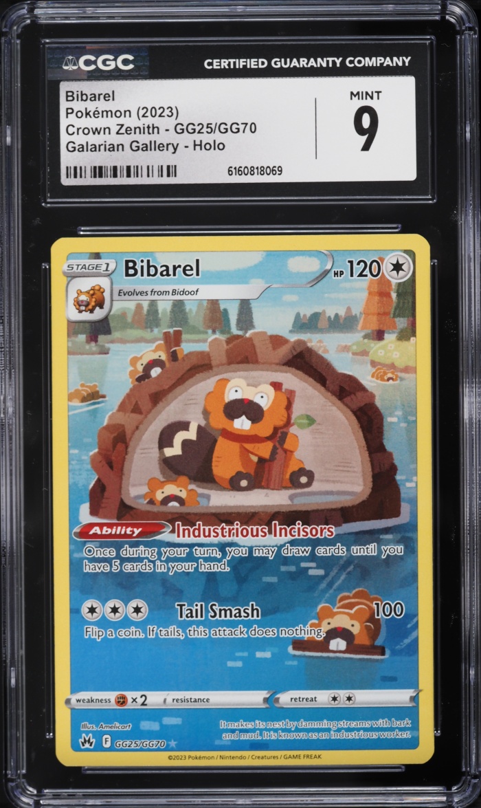 2023 Pokemon Sword & Shield Crown Zenith Galarian Full Art Bibarel #GG25 CGC 9 MINT