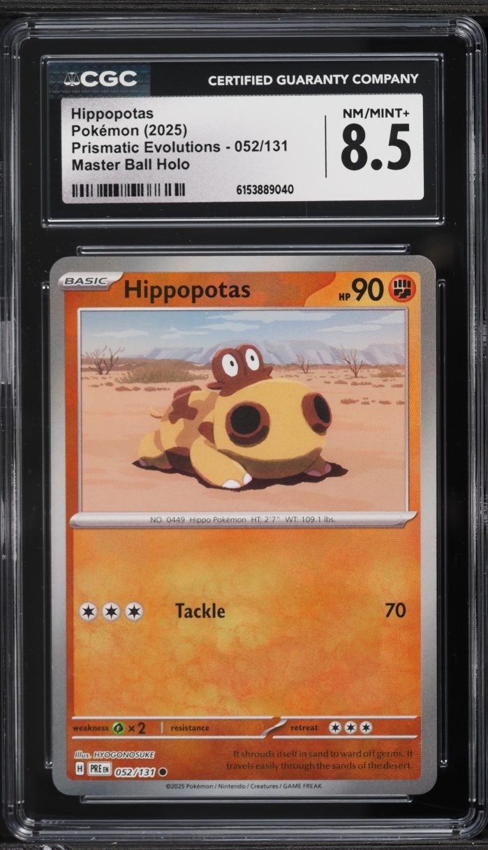 2025 Pokemon SV Prismatic Evolutions Master Ball Reverse Holo Hippopotas #52 CGC 8.5 NM-MT+