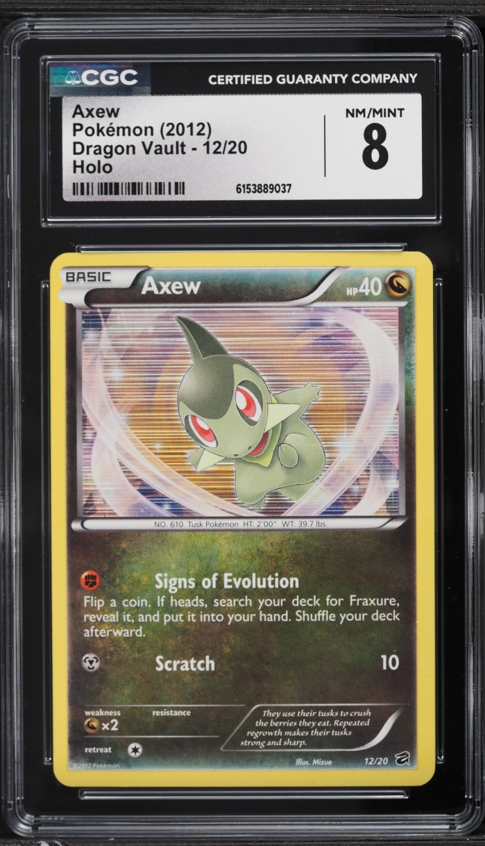2012 Pokemon Black & White Dragon Vault Holo Axew #12 CGC 8 NM-MT