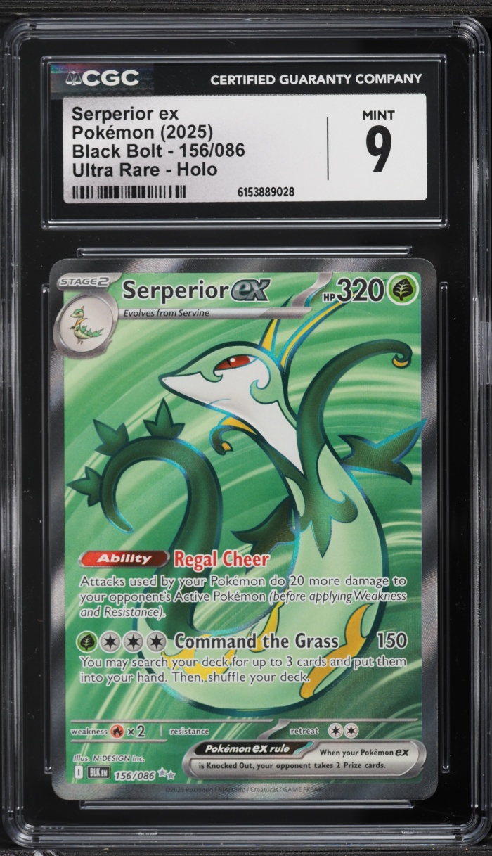 2025 Pokemon Scarlet & Violet Black Bolt Full Art Serperior ex #156 CGC 9 MINT