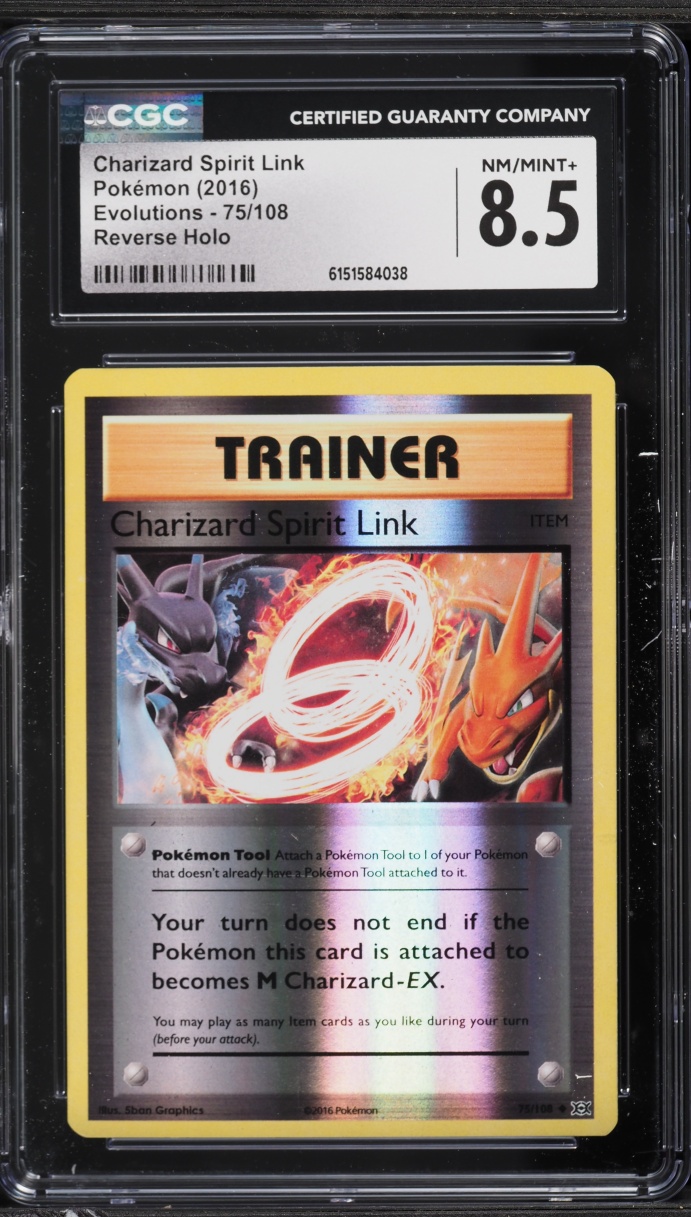 2016 Pokemon XY Evolutions Reverse Holo Charizard Spirit Link #75 CGC 8.5 NM-MT+