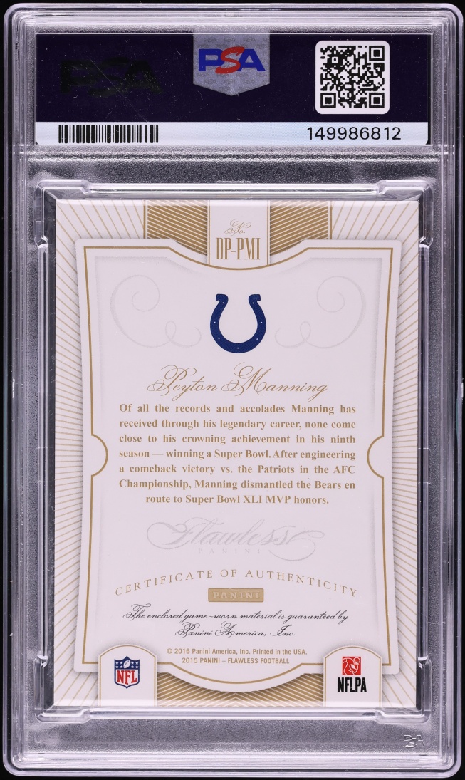 2015 Panini Flawless Peyton Manning PATCH /20 #DP-PMI PSA 8 NM-MT - Photo 2