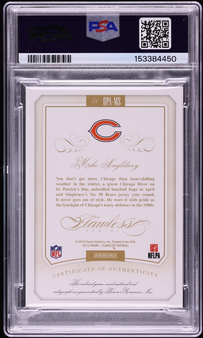 2015 Panini Flawless Greats Gold Mike Singletary PATCH AUTO /10 #GPA-MS PSA 9 MINT - Photo 2