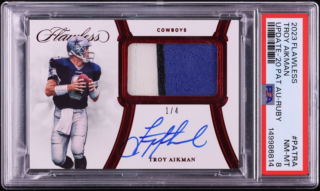2023 Panini Flawless Update '20 Ruby Troy Aikman PATCH AUTO 1/4 #PA-TRA PSA 8 NM-MT - Photo 1