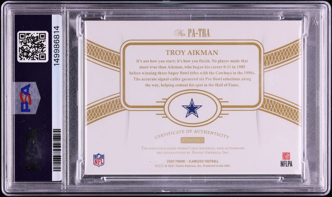 2023 Panini Flawless Update '20 Ruby Troy Aikman PATCH AUTO 1/4 #PA-TRA PSA 8 NM-MT - Photo 2