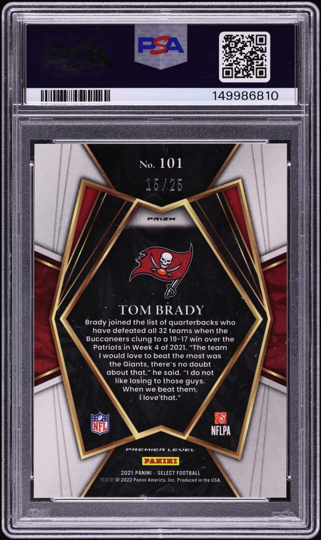 2021 Select Premier Level Tie-Dye Prizm Tom Brady /25 #101 PSA 9 MINT - Photo 2