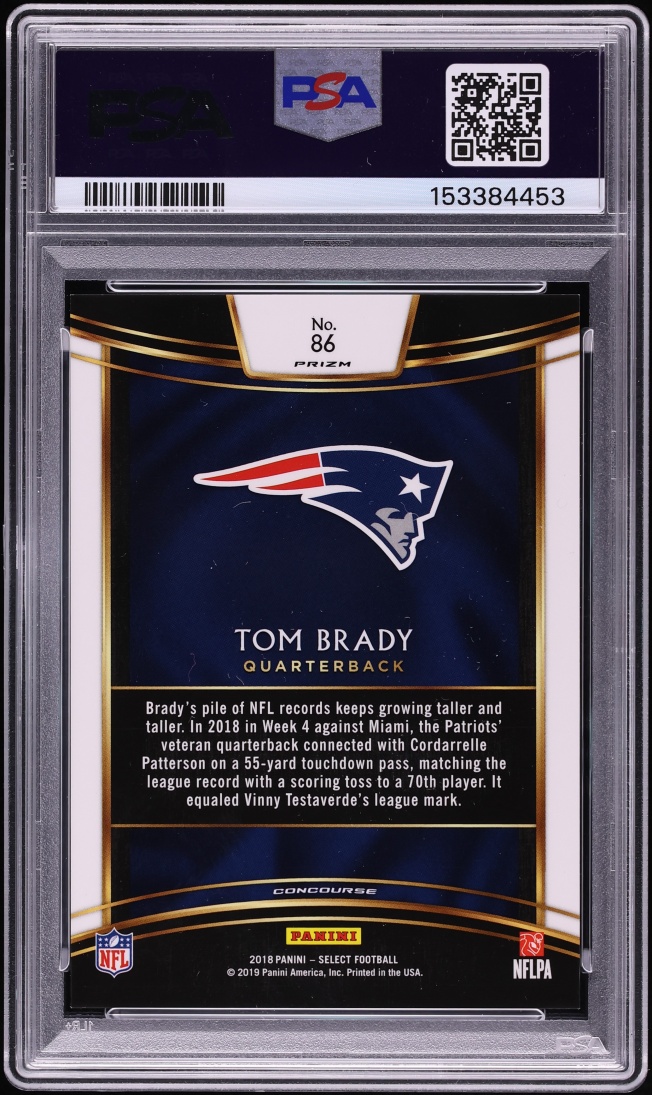 2018 Select Concourse Zebra Prizm Tom Brady #86 PSA 9 MINT - Photo 2