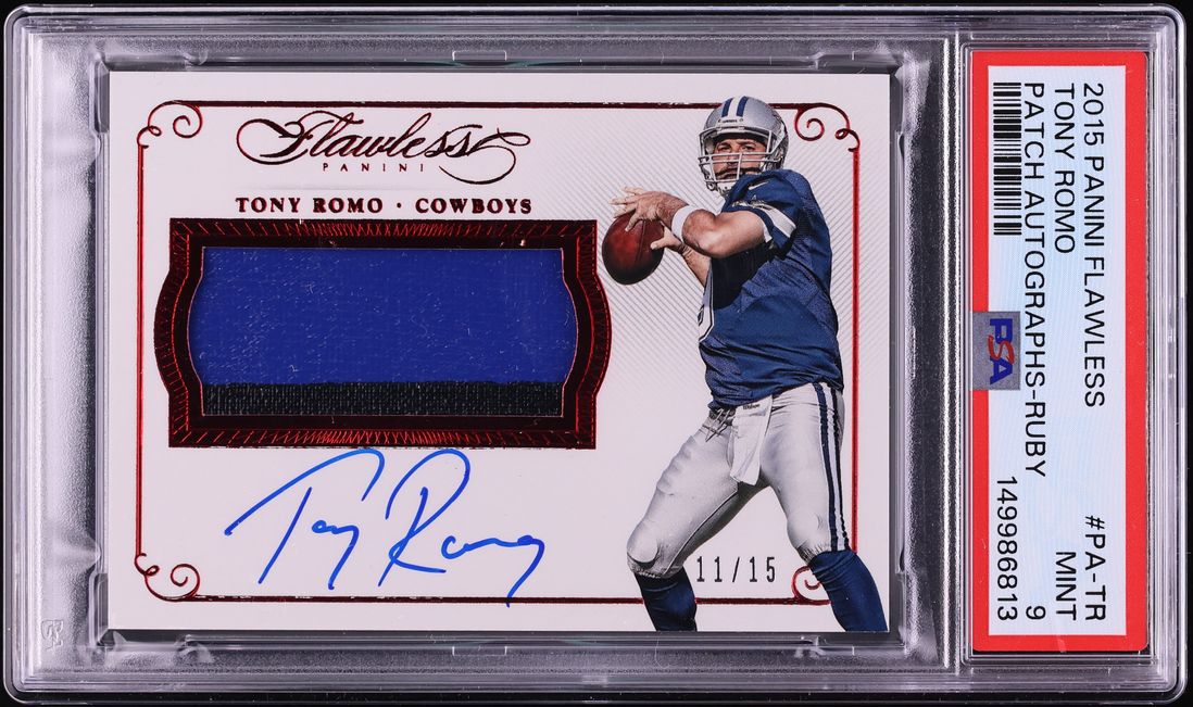 2015 Panini Flawless Ruby Tony Romo PATCH AUTO /15 #PA-TR PSA 9 MINT - Photo 1