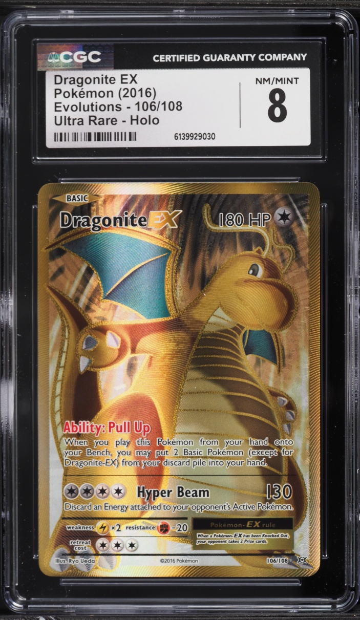 2016 Pokemon XY Evolutions Gold Rare Dragonite EX #106 CGC 8 NM-MT