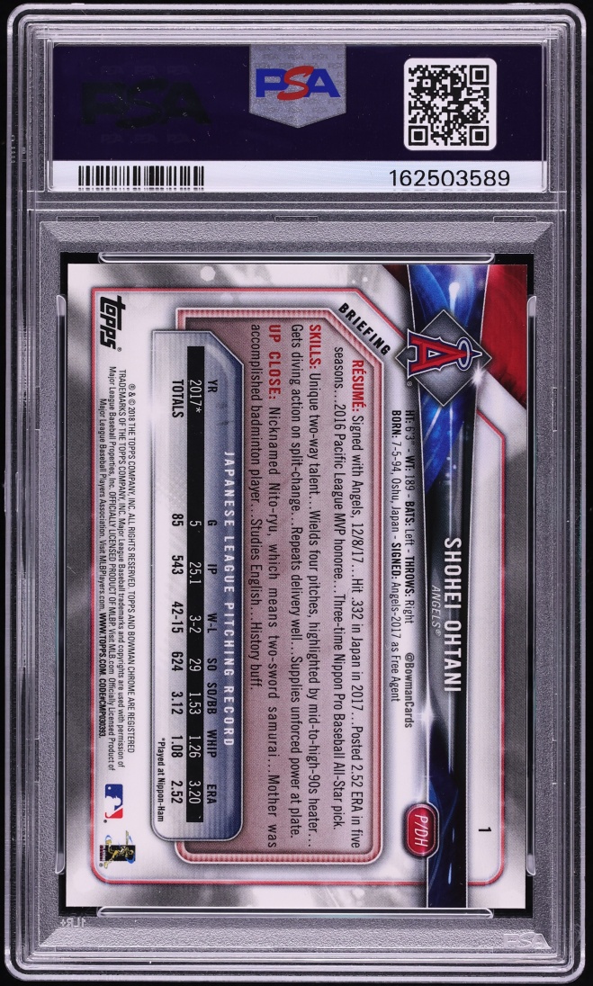 2018 Bowman Chrome Carrying Bag Shohei Ohtani ROOKIE #1 PSA 10 GEM MINT