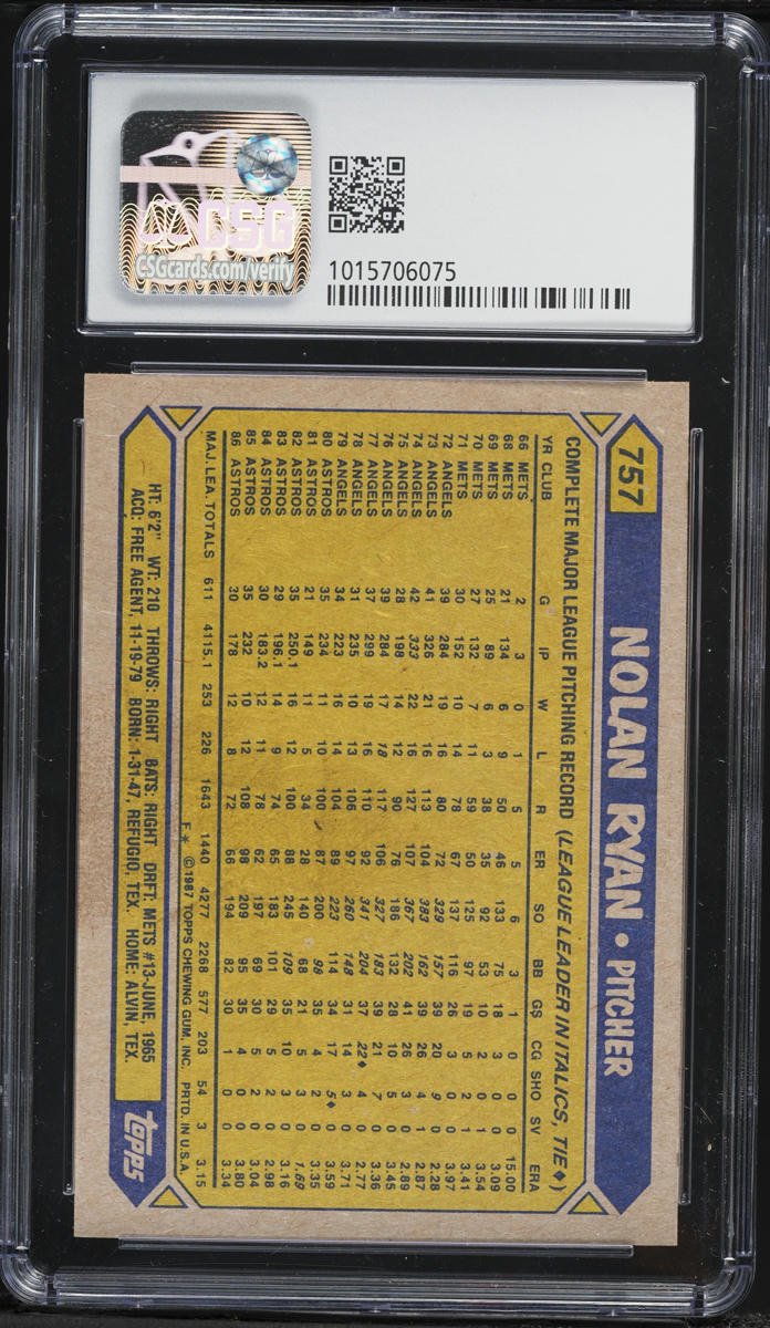 1987 Topps Nolan Ryan #757 CSG 8 NM-MT
