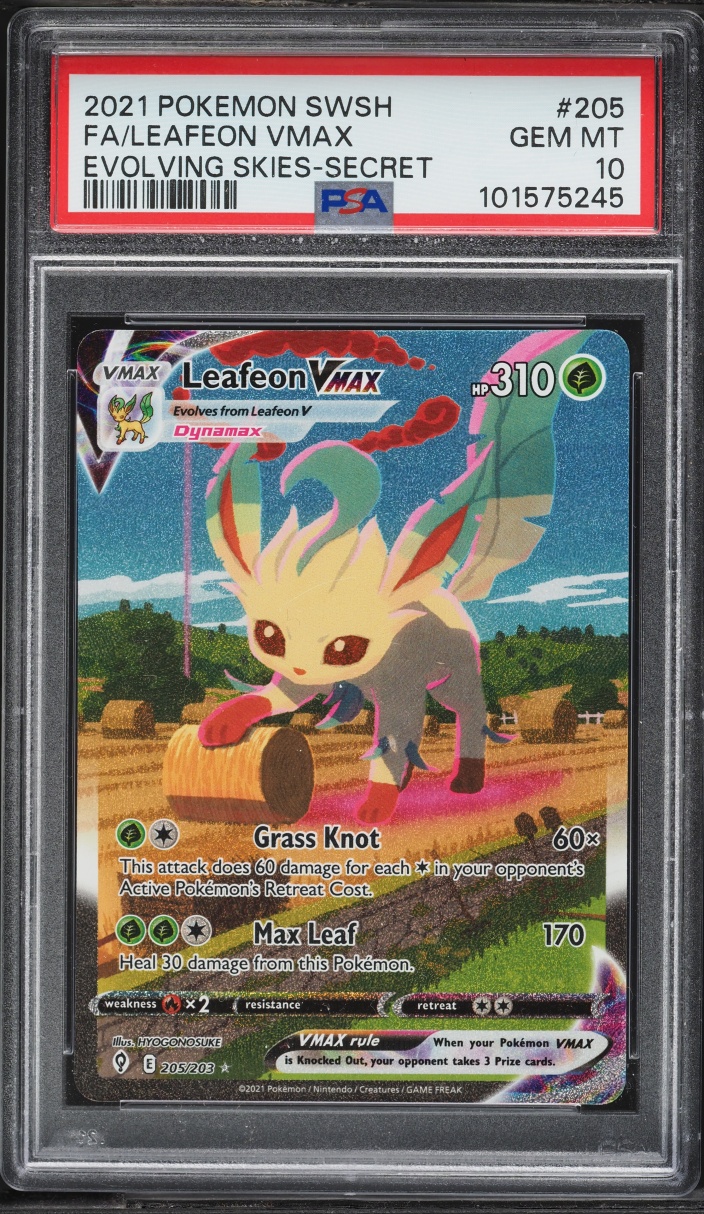 2021 Pokemon Sword & Shield Evolving Skies Full Art Leafeon VMAX #205 PSA 10 GEM MINT