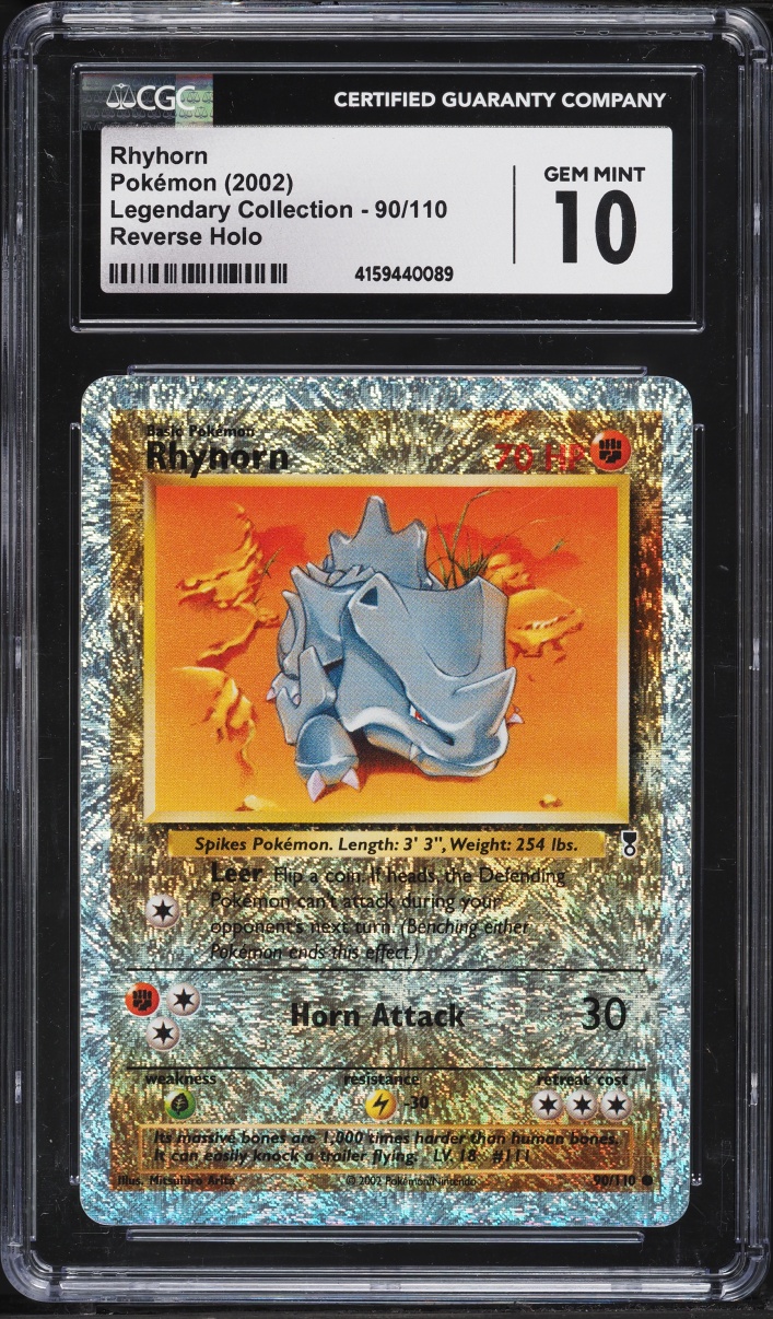 2002 Pokemon Legendary Collection Reverse Holo Rhyhorn #90 CGC 10 GEM MINT