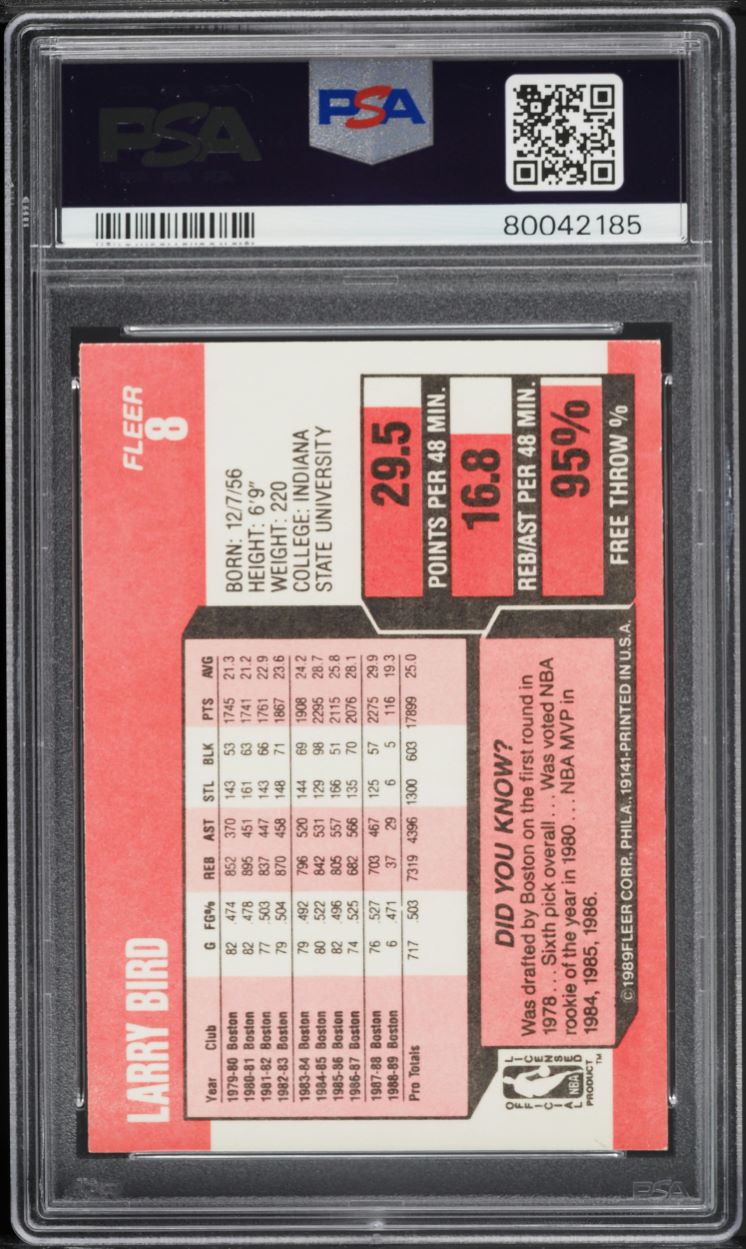 1989 Fleer Basketball Larry Bird #8 PSA 8 NM-MT