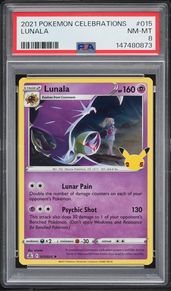 2021 Pokemon Sword & Shield Celebrations Lunala #15 PSA 8 NM-MT