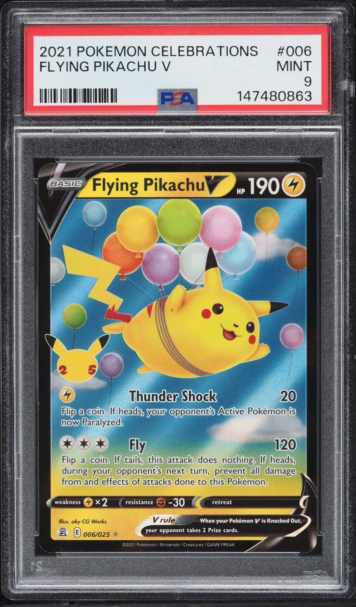 2021 Pokemon Sword & Shield Celebrations Holo Flying Pikachu V #6 PSA 9 MINT