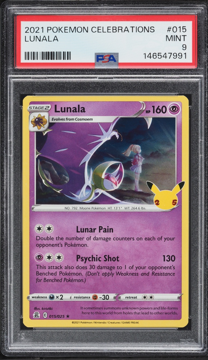 2021 Pokemon Sword & Shield Celebrations Lunala #15 PSA 9 MINT
