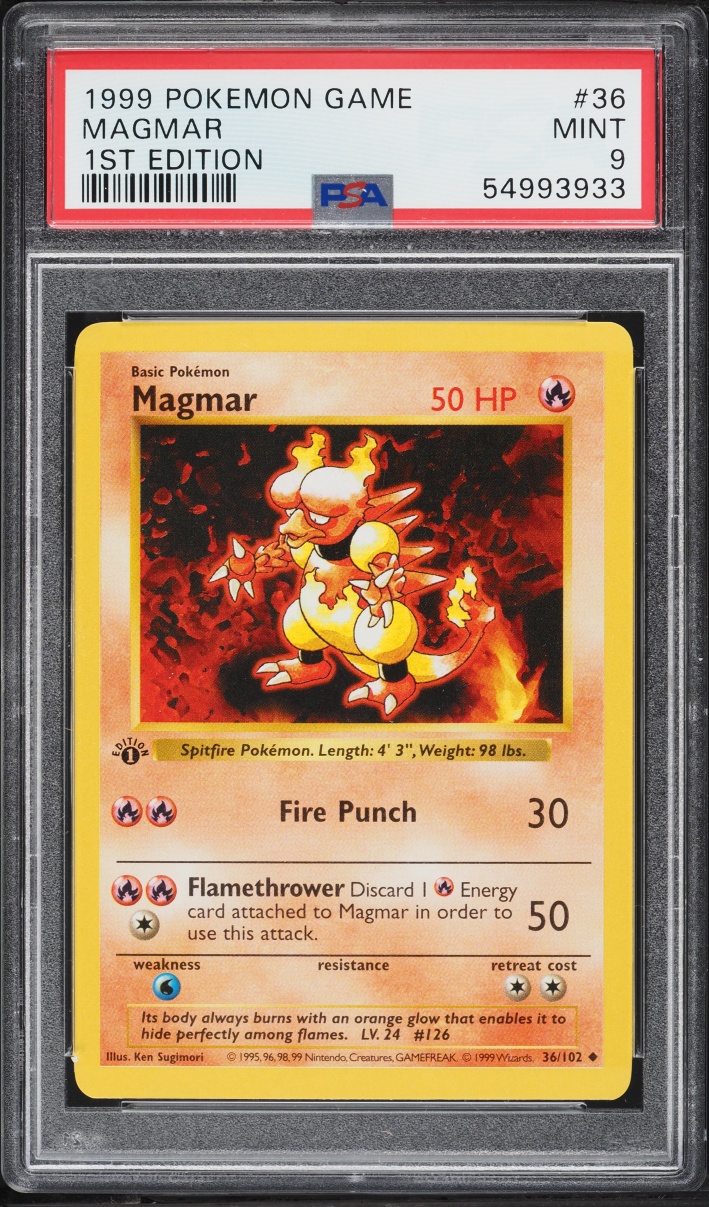 1999 Pokemon Base Set Shadowless 1st Edition Magmar #36 PSA 9 MINT
