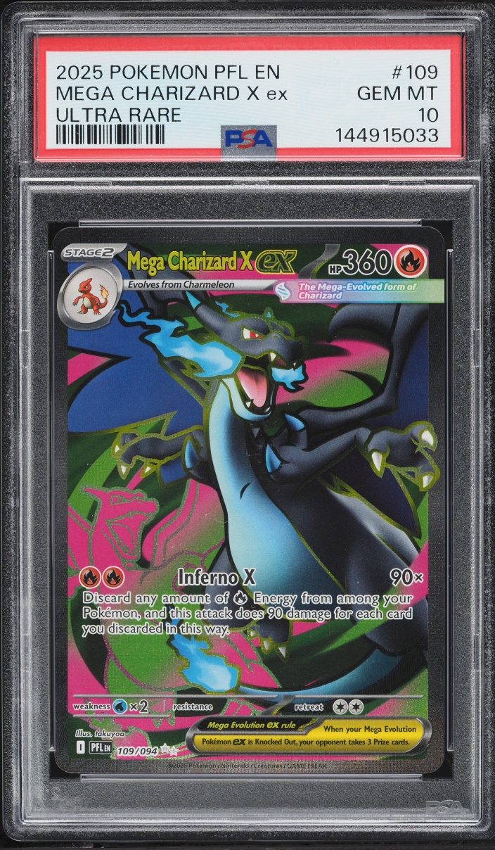 2025 Pokemon Mega Evolution Phantasmal Flames Full Art Mega Charizard X ex #109 PSA 10 GEM MINT