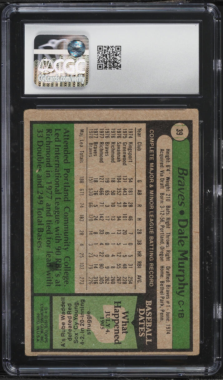 1979 Topps Dale Murphy #39 CGC 3 VG