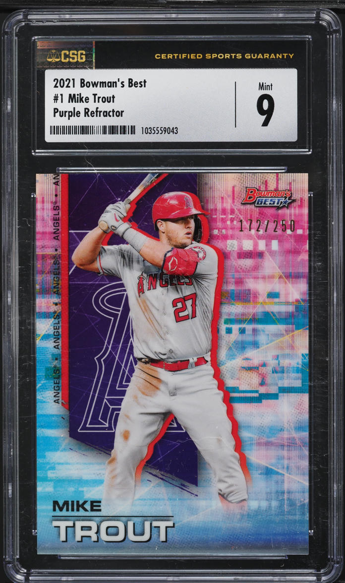 2021 Bowman's Best Purple Refractor Mike Trout /250 #1 CSG 9 MINT
