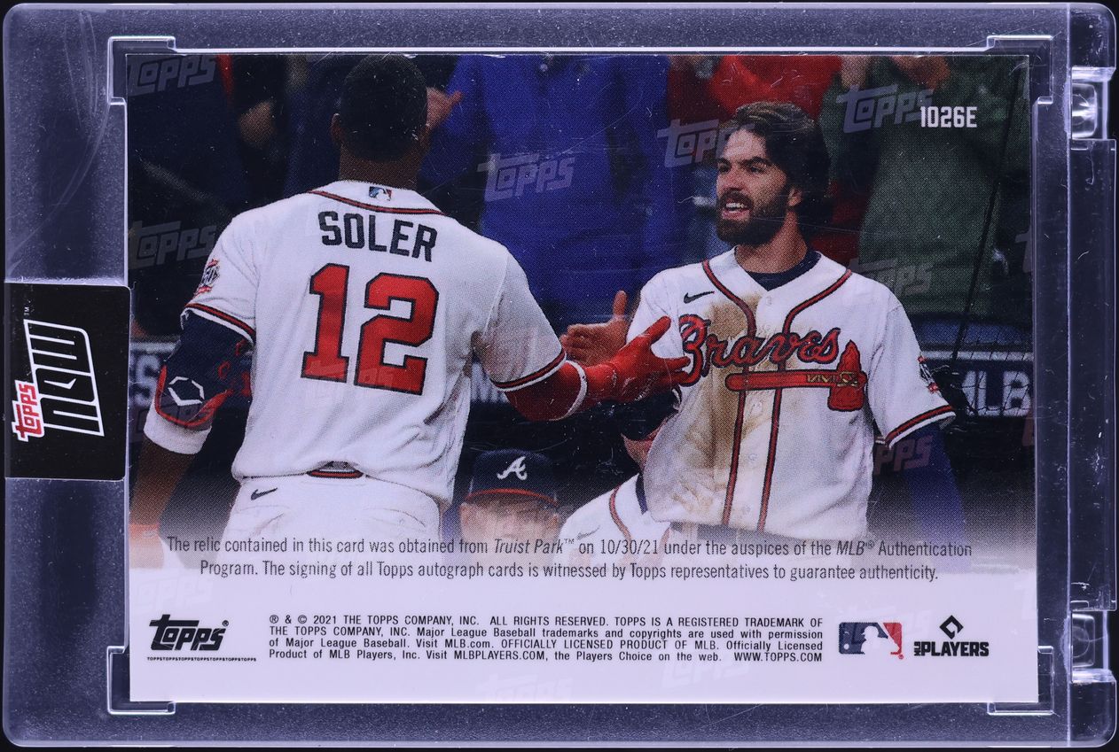 2021 Topps Now Orange Dansby Swanson & Jorge Soler PATCH AUTO 1/5 #1026E