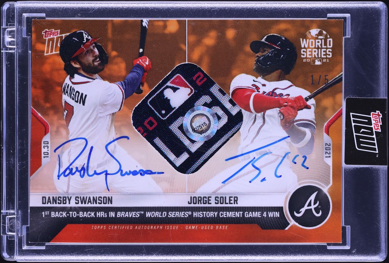 2021 Topps Now Orange Dansby Swanson & Jorge Soler PATCH AUTO 1/5 #1026E