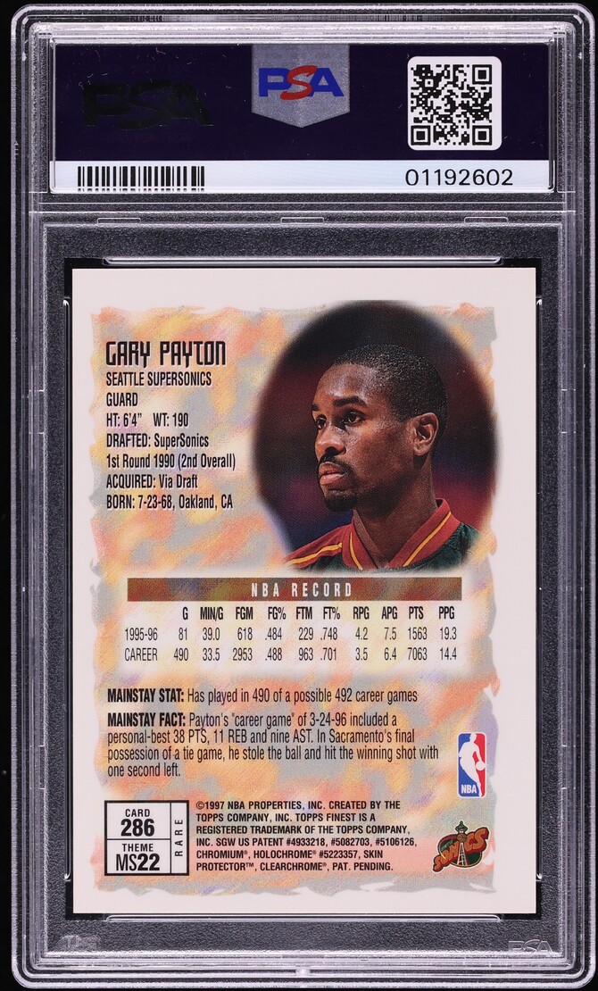 1996 Finest Basketball Gary Payton #286 PSA 10 GEM MINT