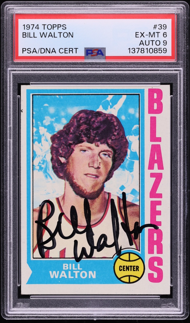 1974 Topps Basketball Bill Walton ROOKIE AUTO DNA 9 #39 PSA 6 EXMT