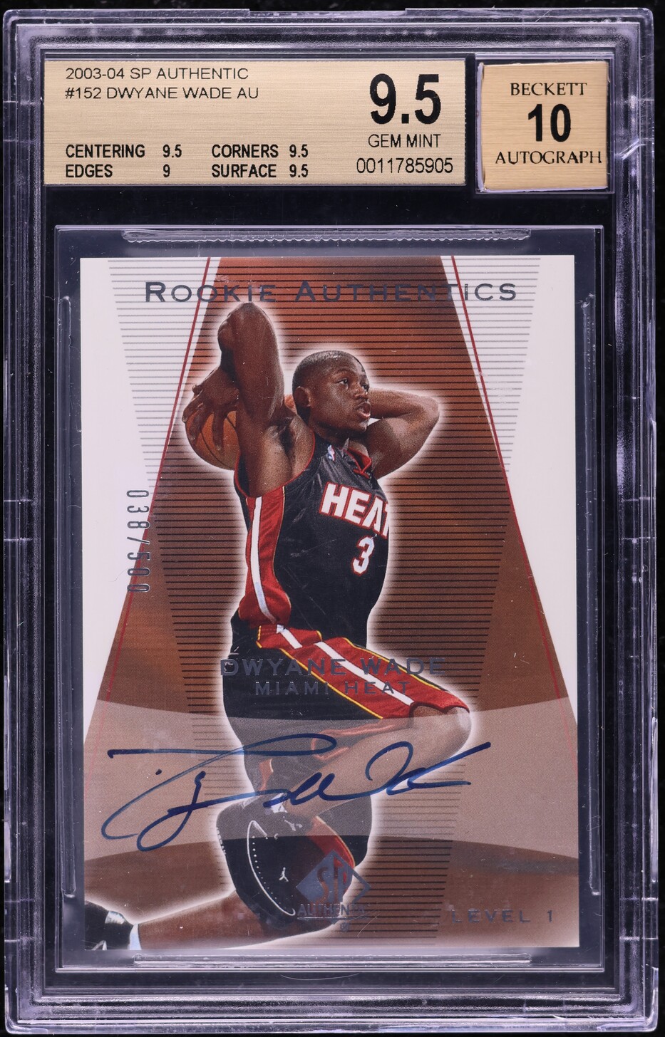 2003 SP Authentic Dwyane Wade ROOKIE AUTO /500 #152 BGS 9.5 GEM MINT
