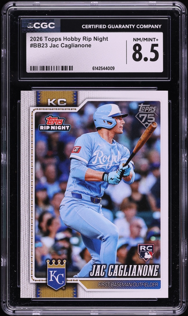 2026 Topps Hobby Rip Night Jac Caglianone ROOKIE #BB23 CGC 8.5 NM-MT+